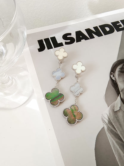 [Clover Jewelery]CLOVER 3 MOTIFS CHALCEDONY DARK MOP SILVER EARRINGS