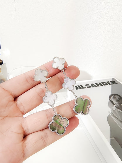 [Clover Jewelery]CLOVER 3 MOTIFS CHALCEDONY DARK MOP SILVER EARRINGS