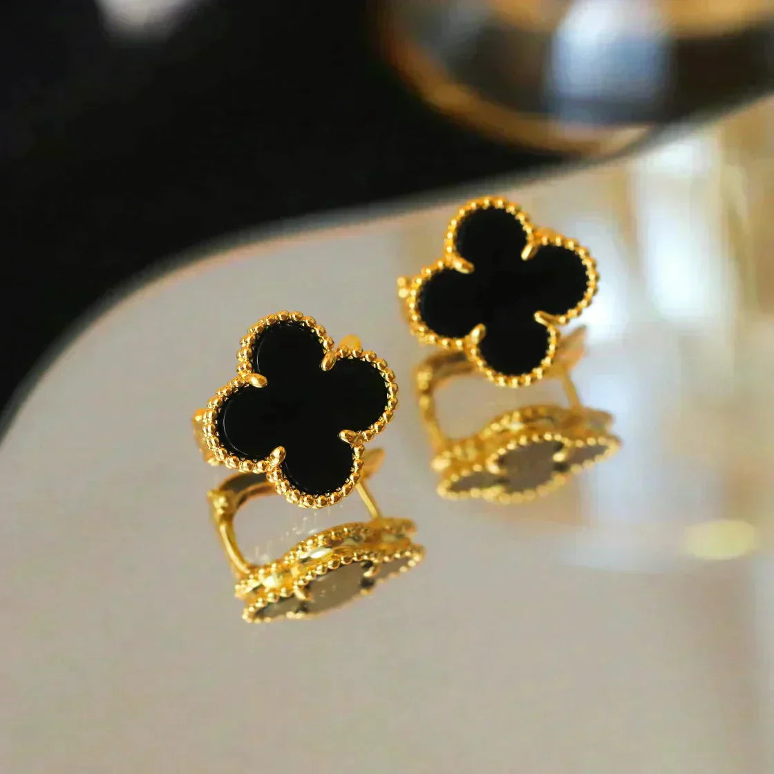 [Clover Jewelery]CLOVER MEDIUM 1 MOTIFS  ONYX STUD EARRINGS