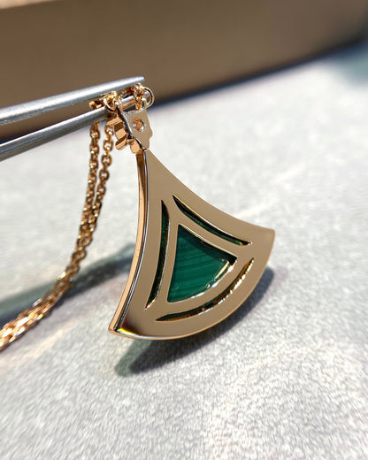 [Clover Jewelery]DREAM MALACHITE DIAMOND PAVED PINK GOLD NECKLACE