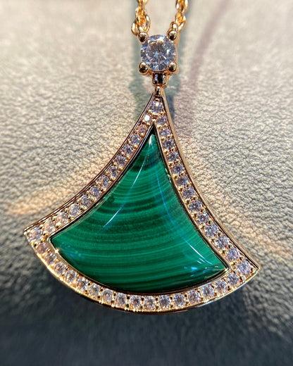 [Clover Jewelery]DREAM MALACHITE DIAMOND PAVED PINK GOLD NECKLACE