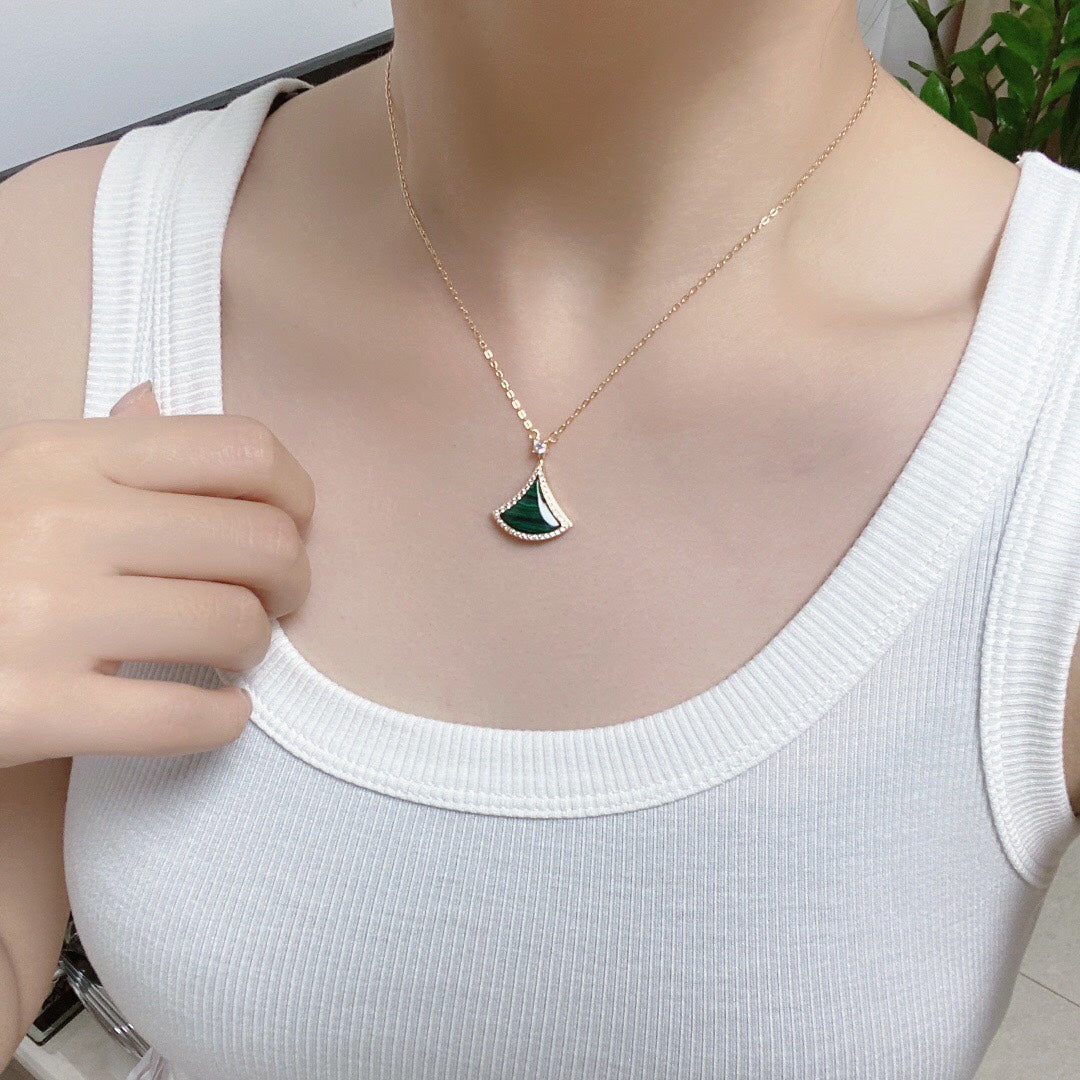 [Clover Jewelery]DREAM MALACHITE DIAMOND PAVED PINK GOLD NECKLACE
