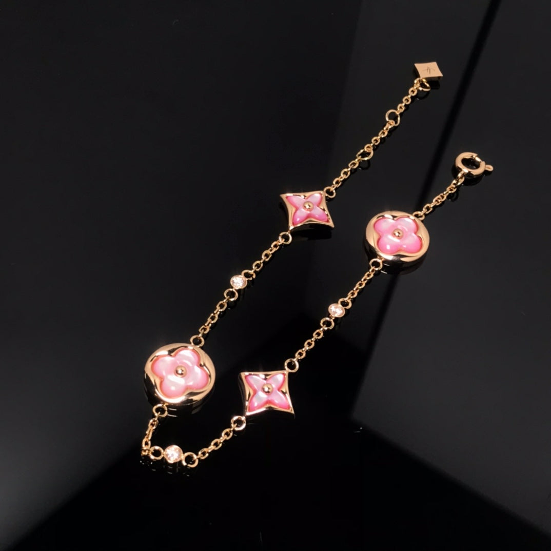 [Clover Jewelery]STAR AND SUN 4 MOTIF PINK MOP PINK GOLD BRACELET