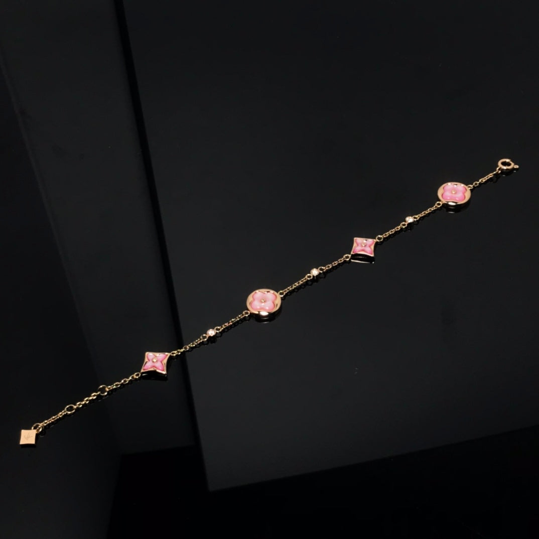 [Clover Jewelery]STAR AND SUN 4 MOTIF PINK MOP PINK GOLD BRACELET