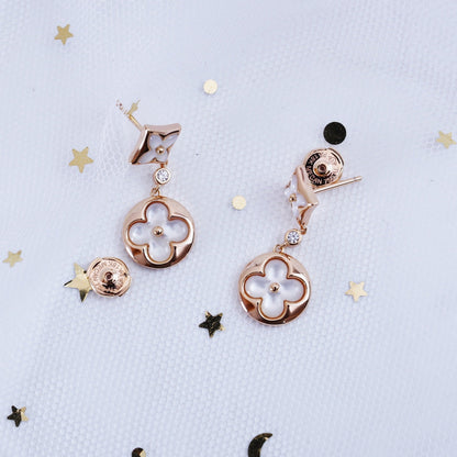 [Clover Jewelery]STAR AND SUN PINK GOLD MOP DROP EARRINGS