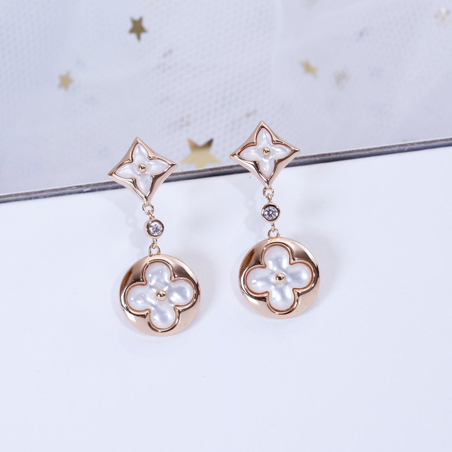 [Clover Jewelery]STAR AND SUN PINK GOLD MOP DROP EARRINGS