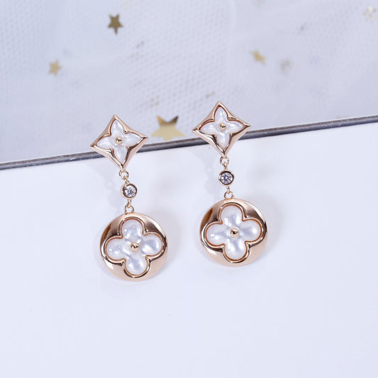 [Clover Jewelery]STAR AND SUN PINK GOLD MOP DROP EARRINGS