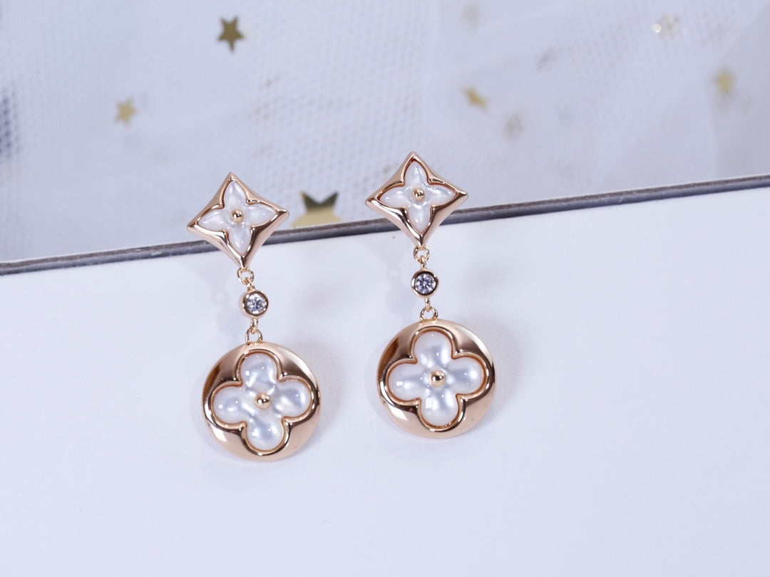 [Clover Jewelery]STAR AND SUN PINK GOLD MOP DROP EARRINGS