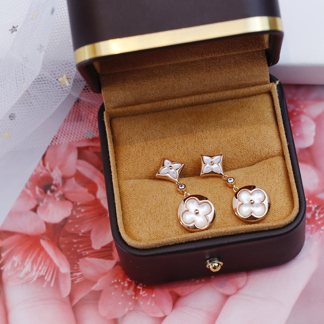 [Clover Jewelery]STAR AND SUN PINK GOLD MOP DROP EARRINGS