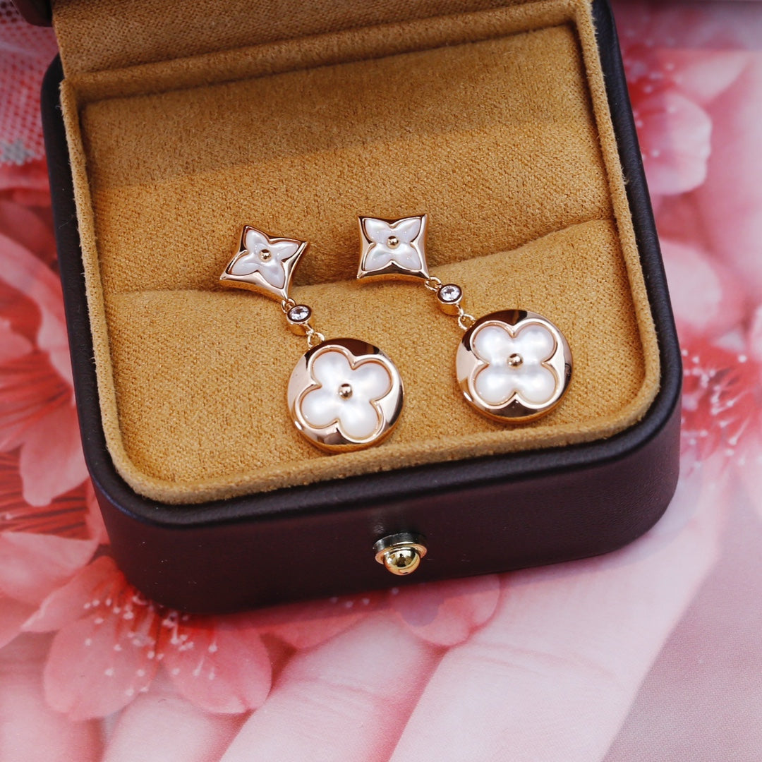 [Clover Jewelery]STAR AND SUN PINK GOLD MOP DROP EARRINGS