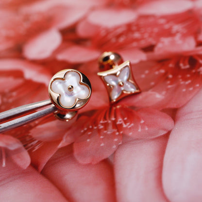 [Clover Jewelery]STAR AND SUN PINK GOLD MOP STUD EARRINGS