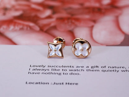 [Clover Jewelery]STAR AND SUN PINK GOLD MOP STUD EARRINGS