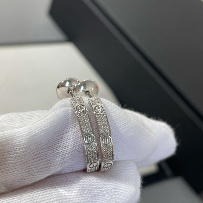 [Clover Jewelery]LOVE DIAMOND SILVER HOOP EARRINGS