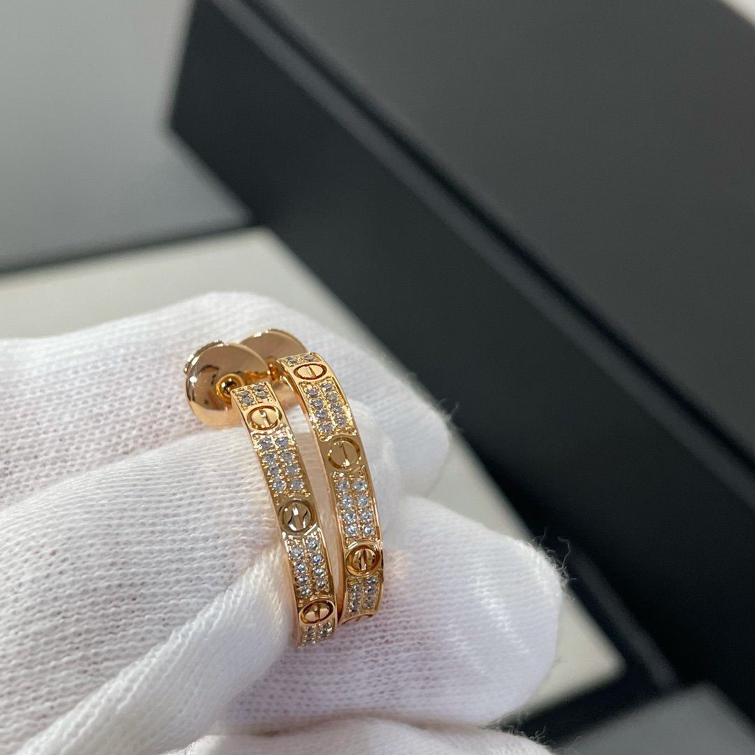 [Clover Jewelery]LOVE DIAMOND PINK GOLD HOOP EARRINGS