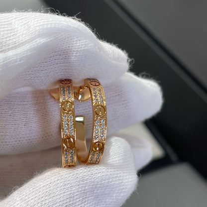 [Clover Jewelery]LOVE DIAMOND PINK GOLD HOOP EARRINGS