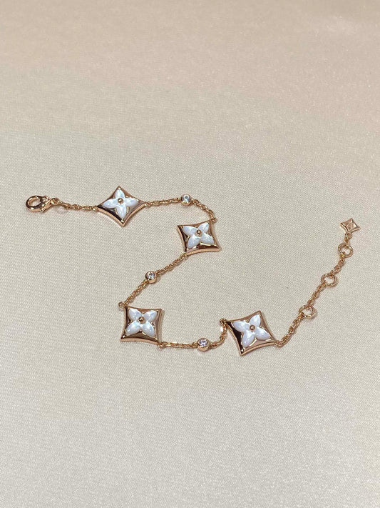 [Clover Jewelery]STAR 4 MOTIF MOP DIAMOND PINK GOLD BRACELET