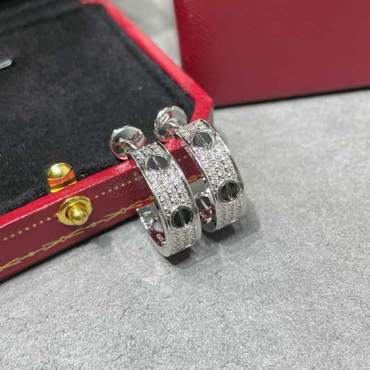 [Clover Jewelery]LOVE CERAMIC DIAMOND PAVED SILVER EARRINGS