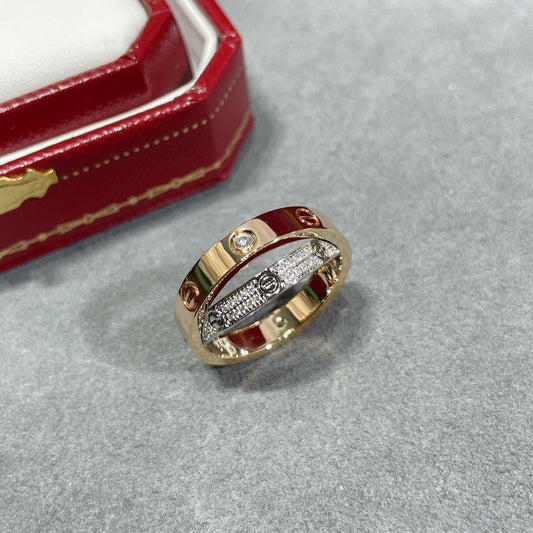 [Clover Jewelery]LOVE PINK GOLD SILVER DIAMOND DOUBLE RING