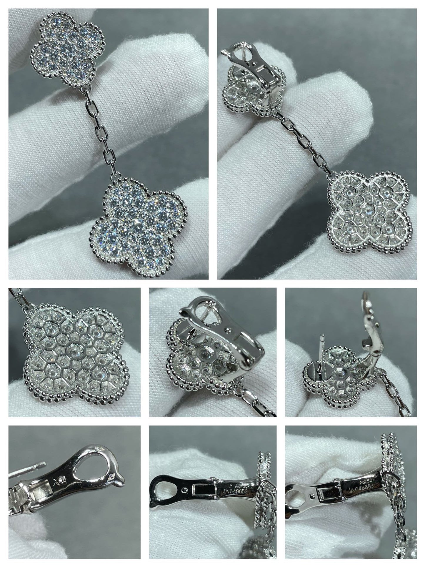 [Clover Jewelery]CLOVER 2 MOTIFS DIAMOND PAVED SILVER EARRINGS