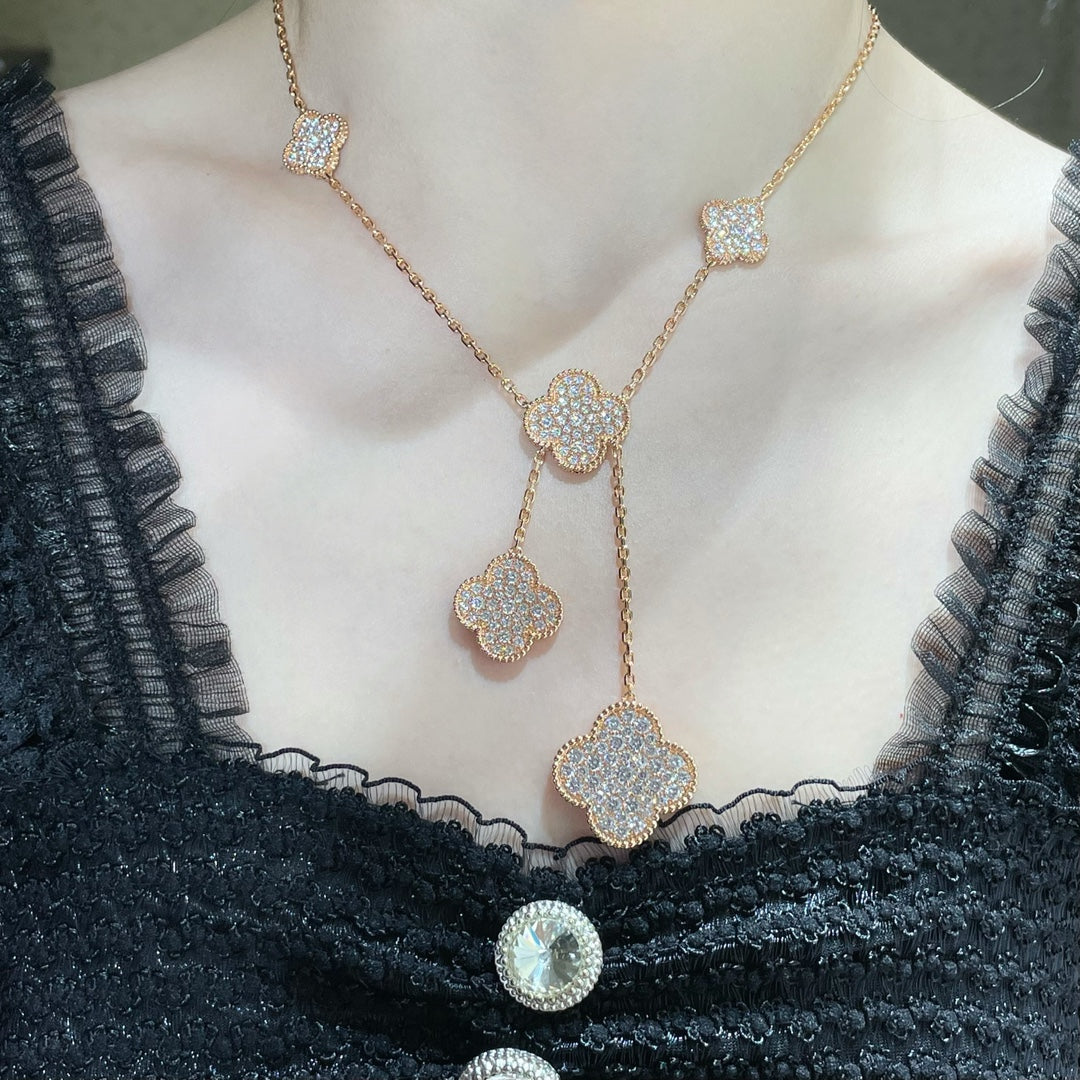 [Clover Jewelery]CLOVER 6 MOTIF DIAMOND PAVED NECKLACE
