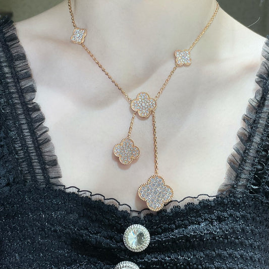 [Clover Jewelery]CLOVER 6 MOTIF DIAMOND PAVED NECKLACE