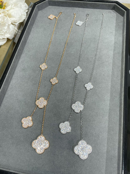 [Clover Jewelery]CLOVER 6 MOTIF DIAMOND PAVED NECKLACE