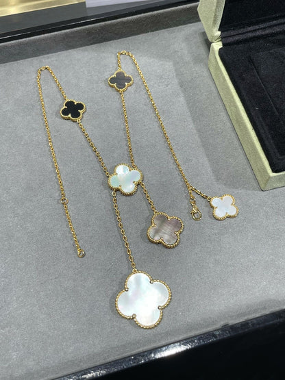 [Clover Jewelery]CLOVER 6 MOTIF MOP ONYX GOLD NECKLACE