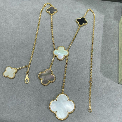[Clover Jewelery]CLOVER 6 MOTIF MOP ONYX GOLD NECKLACE