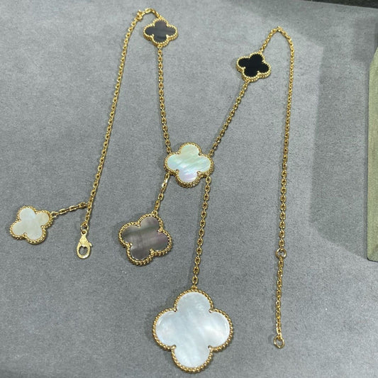 [Clover Jewelery]CLOVER 6 MOTIF MOP ONYX GOLD NECKLACE