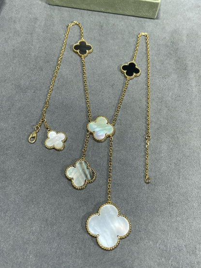[Clover Jewelery]CLOVER 6 MOTIF MOP ONYX GOLD NECKLACE