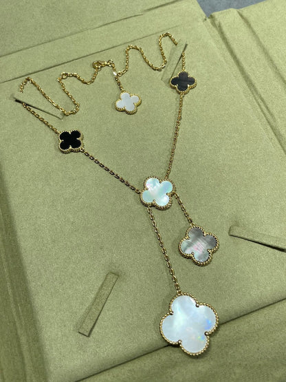 [Clover Jewelery]CLOVER 6 MOTIF MOP ONYX GOLD NECKLACE