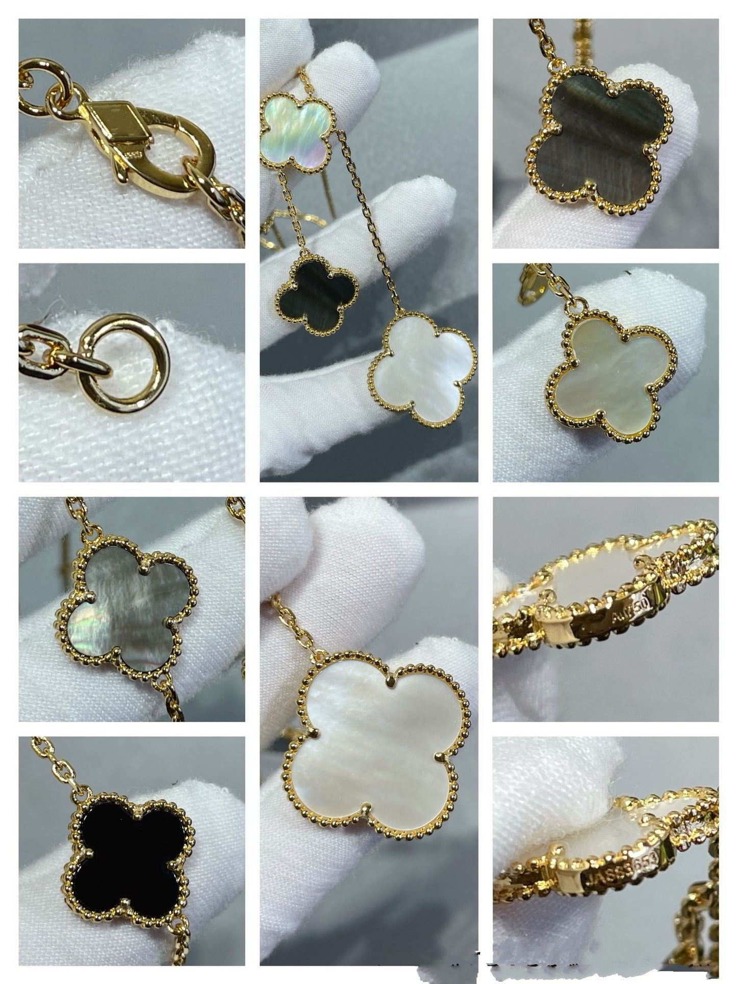 [Clover Jewelery]CLOVER 6 MOTIF MOP ONYX GOLD NECKLACE