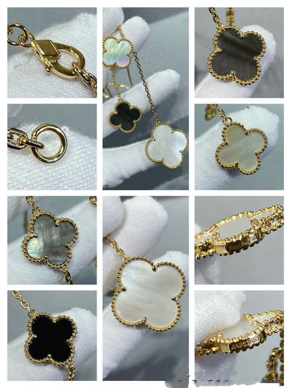 [Clover Jewelery]CLOVER 6 MOTIF MOP ONYX GOLD NECKLACE