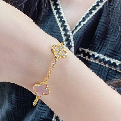 [Clover Jewelery]CLOVER 5 MOTIF DIAMOND PINK MOP PINK GOLD BRACELET