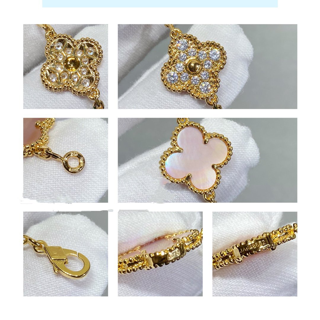 [Clover Jewelery]CLOVER 5 MOTIF DIAMOND PINK MOP PINK GOLD BRACELET