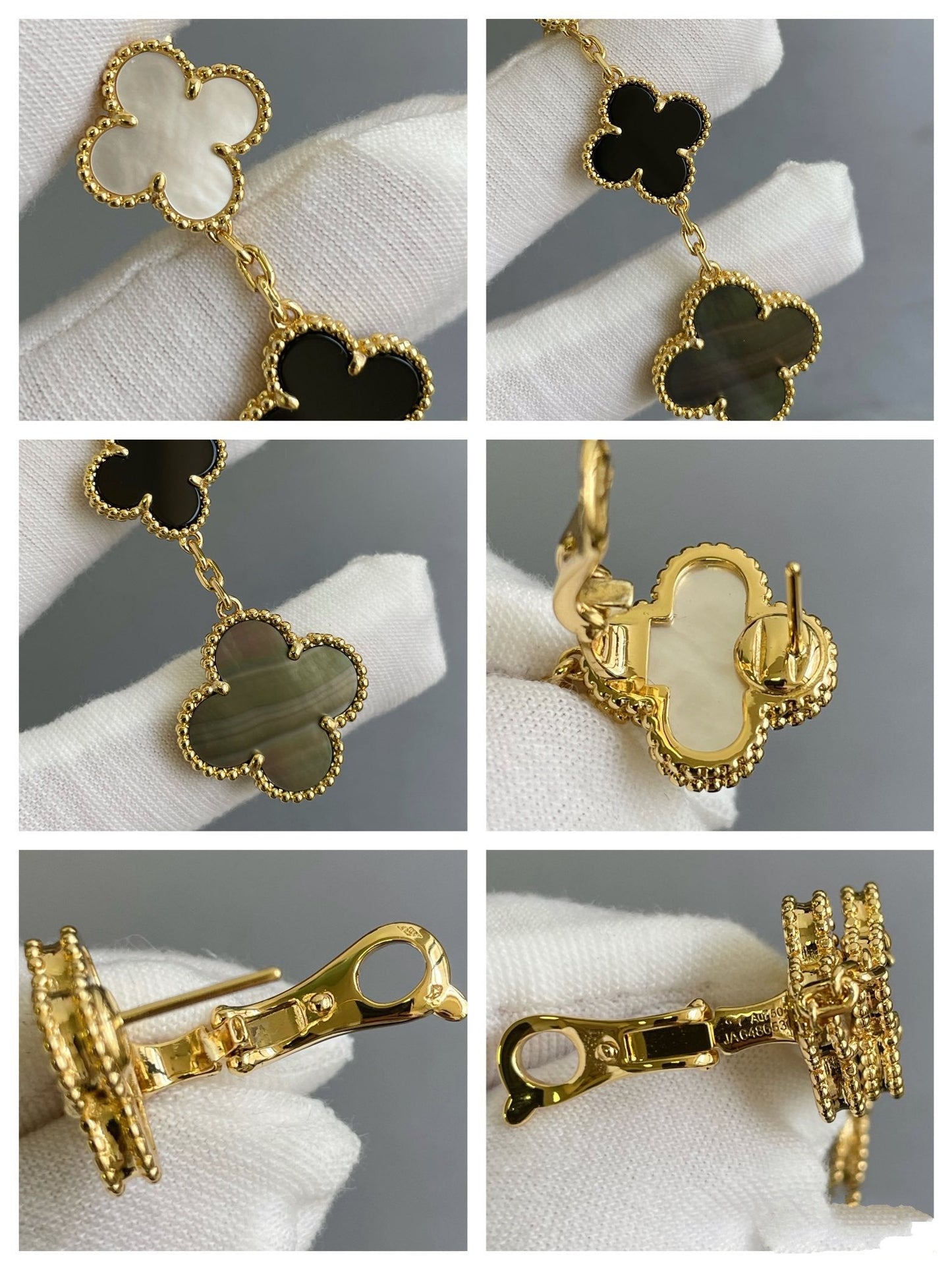 [Clover Jewelery]CLOVER 3 MOTIF MOP ONYX DARK MOP PINK GOLD EARRINGS