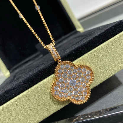 [Clover Jewelery]CLOVER 25MM LARGE PEDANT DIAMOND PAVED LONG NECKLACE