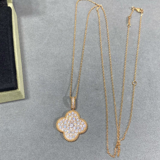 [Clover Jewelery]CLOVER 25MM LARGE PEDANT DIAMOND PAVED LONG NECKLACE