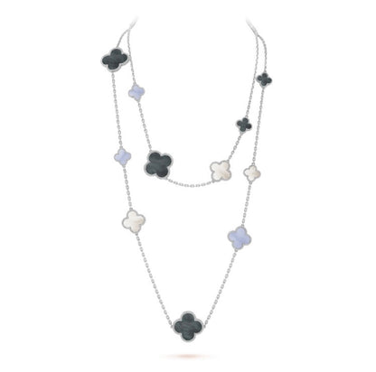 [Clover Jewelery]CLOVER 16 MOTIF CHALCEDONY MOP SILVER NECKLACE