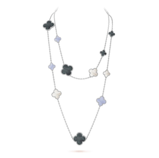 [Clover Jewelery]CLOVER 16 MOTIF CHALCEDONY MOP SILVER NECKLACE