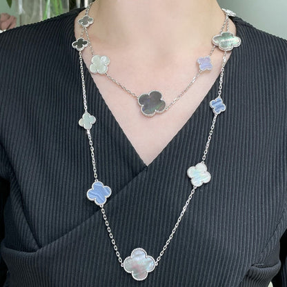 [Clover Jewelery]CLOVER 16 MOTIF CHALCEDONY MOP SILVER NECKLACE