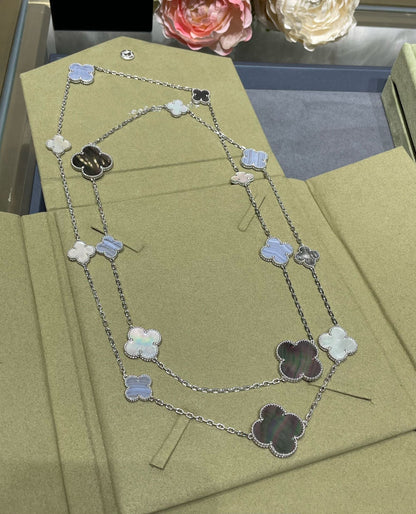 [Clover Jewelery]CLOVER 16 MOTIF CHALCEDONY MOP SILVER NECKLACE
