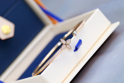[Clover Jewelery]IDYLLE PINK GOLD OPEN BRACELET DIAMOND PAVED