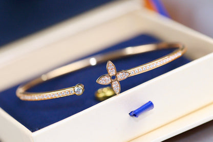 [Clover Jewelery]IDYLLE PINK GOLD OPEN BRACELET DIAMOND PAVED
