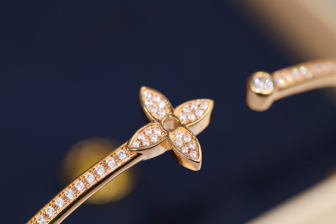 [Clover Jewelery]IDYLLE PINK GOLD OPEN BRACELET DIAMOND PAVED