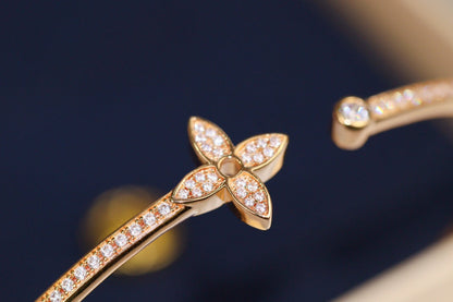 [Clover Jewelery]IDYLLE PINK GOLD OPEN BRACELET DIAMOND PAVED