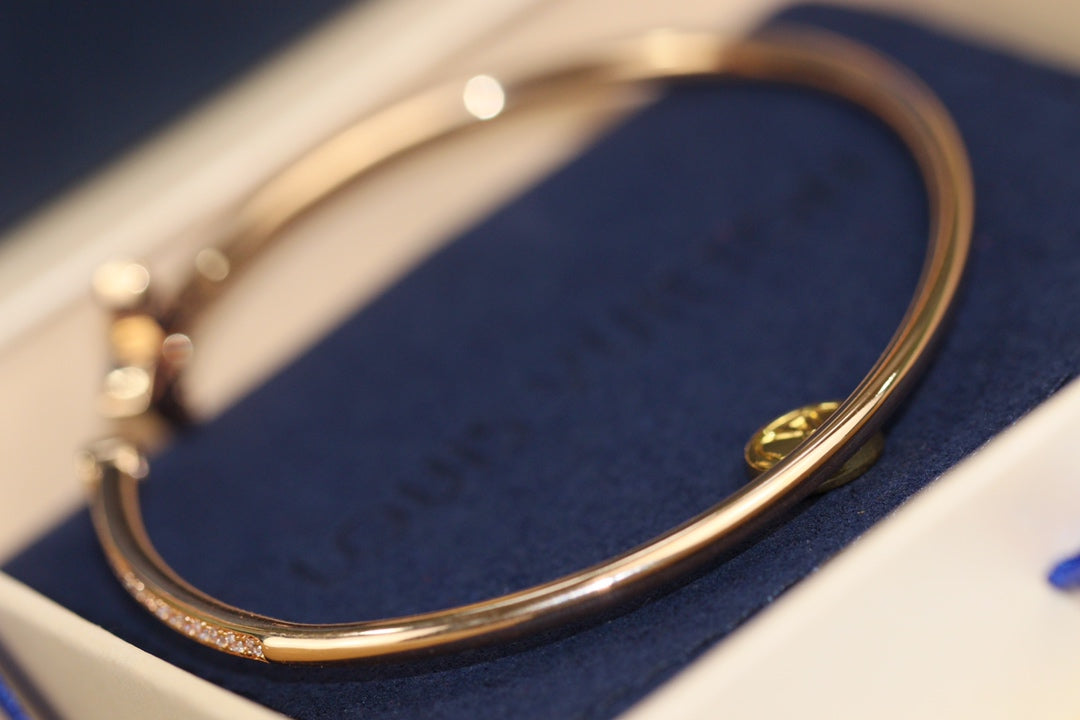 [Clover Jewelery]IDYLLE PINK GOLD OPEN BRACELET DIAMOND PAVED