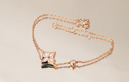 [Clover Jewelery]STAR PINK MOP 1 DIAMOND PINK GOLD NECKLACE
