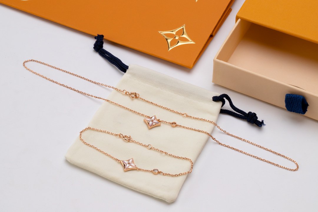 [Clover Jewelery]STAR PINK MOP 1 DIAMOND PINK GOLD NECKLACE