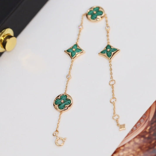 [Clover Jewelery]STAR AND SUN 4 MOTIF PINK GOLD MALACHITE BRACELET